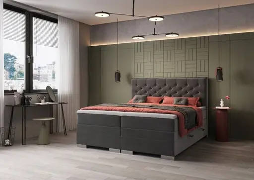 Boxspringbett- Liegefläche ca. 180x200 cm, Stoff, Dunkelgrau