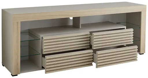 TV-Lowboard - mit Beleuchtung, B ca. 179 cm, Kaschmir, Riva Eiche Nachbildung