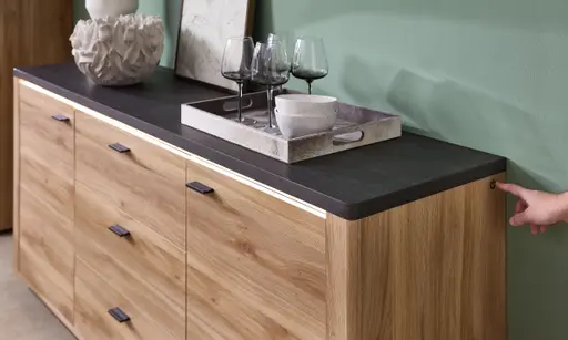 TV-Lowboard - mit Beleuchtung, B ca. 199 cm, Eiche Nachbildung, Eiche dunkel Nachbildung