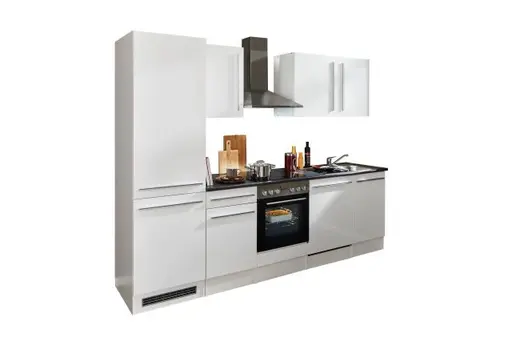 Küchenblock- Inkl. E-Geräte, B ca. 280cm, Weiß, Weiß Hochglanz