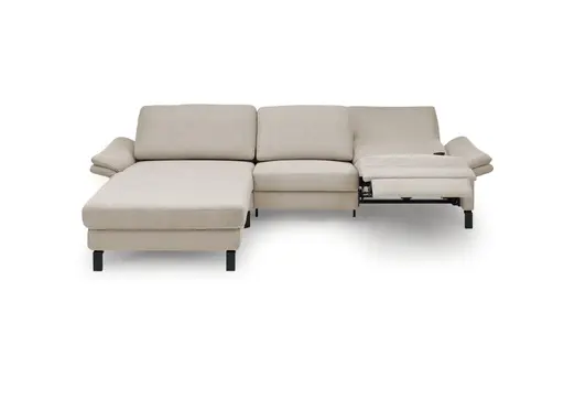 Ecksofa CALM PREMIUM 2.0 - Longchair links mit 3-Sitzer, Relaxfunktion motorisch, Armlehne verstellbar, Stoff, Sand
