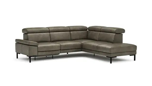 Ecksofa Hudson - 2,5-Sitzer mit Ecke rechts, inkl. Kopfteil/Armlehne verstellbar und Sitzvorzug/Relaxfunktion (motorisch), Leder, Braungrün