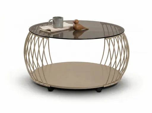 Couchtisch - Ø/H ca. 80x45 cm, Bronze, Cremeweiß