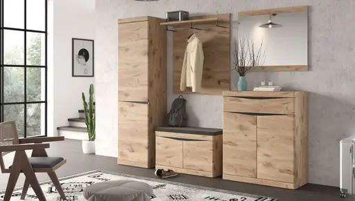 Garderobenschrank - Eiche Dekor, Anthrazit