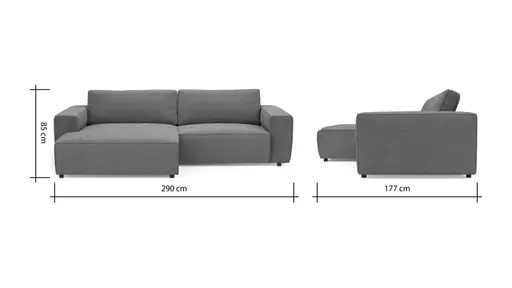 Ecksofa Lilaia - Chaise Longue XL mit 1,5-Sitzer XL rechts, Stoff, Creme