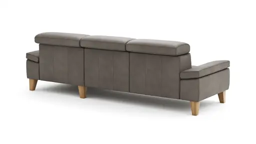 Ecksofa Hudson - 2,5-Sitzer mit Longchair rechts inkl. Kopfteil verstellbar, Stoff, Steingrau