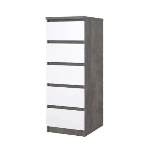 Kommode - B ca. 41 cm, Betonoptik, Weiß Hochglanz