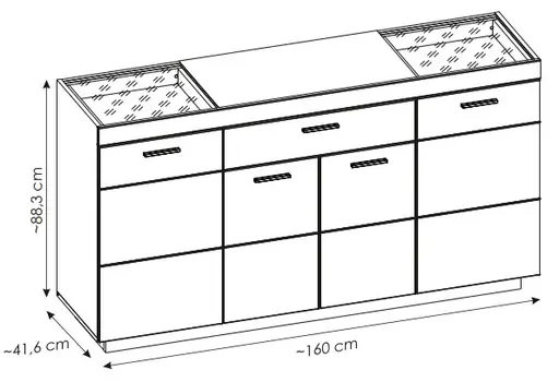 Sideboard - mit Beleuchtung, B ca. 160 cm, Kaschmir, Coast Evoke Eiche Nachbildung