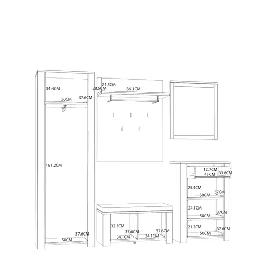 Garderobenkombination FELLIAN- B ca. 240 cm, Weiß, Eiche Dekor