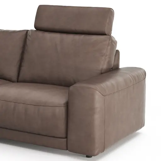 Ecksofa Balok - Longchair groß links mit 2,5-Sitzer, inkl. Relaxfunktion (motorisch) und Kopfstütze, Leder, Dunkelbraun