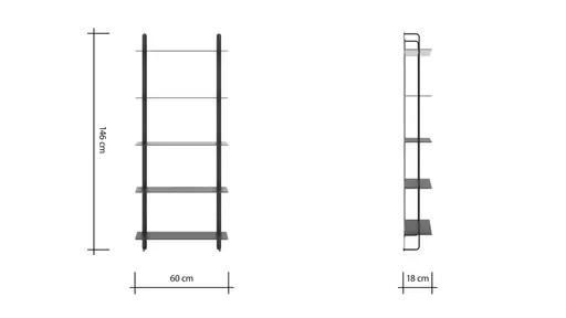 Wandregal Dagny - BHT ca. 60x146x18 cm, Metall, Schwarz