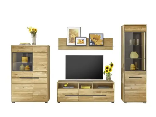 Vitrine- Eiche, Massiv, Glas, Alurahmen, Schwarz