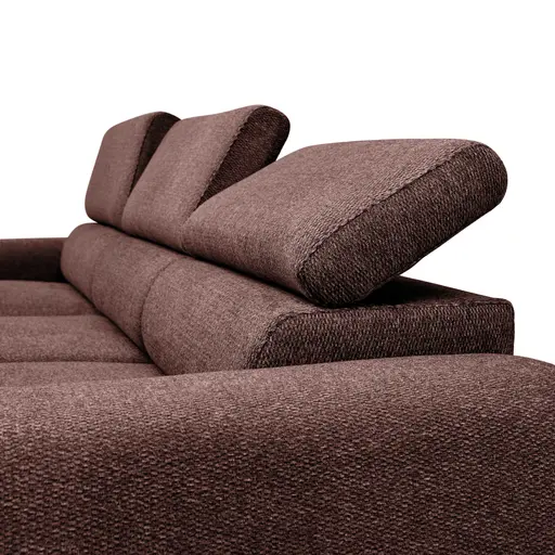 Ecksofa - Longchair links mit 2-Sitzer, Sitzvorzug motorisch, Kopfteil verstellbar, Stoff, Rotbusch