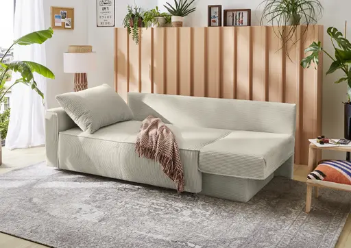 Schlafsofa - 2-Sitzer inkl. Schlaffunktion und Bettkasten, Stoff, Graubeige