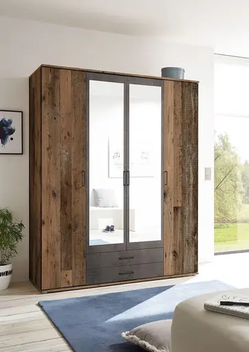 Drehtürenschrank- B ca. 160 cm, Vintage Dekor , Spiegel, Anthrazit