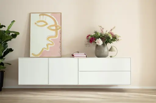 Sideboard Casello - BHT ca. 225x74x47cm, Lack Matt, Weiß, schwebend