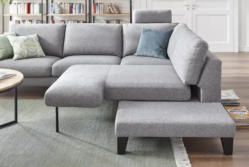 Ecksofa Oviedo - 2,5-Sitzer mit Ecke rechts inkl. Drehsitz, Stoff, Grau