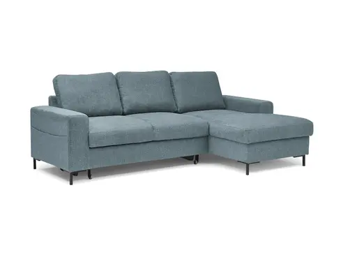 Ecksofa - 2-Sitzer mit Longchair rechts, Stoff, Azur