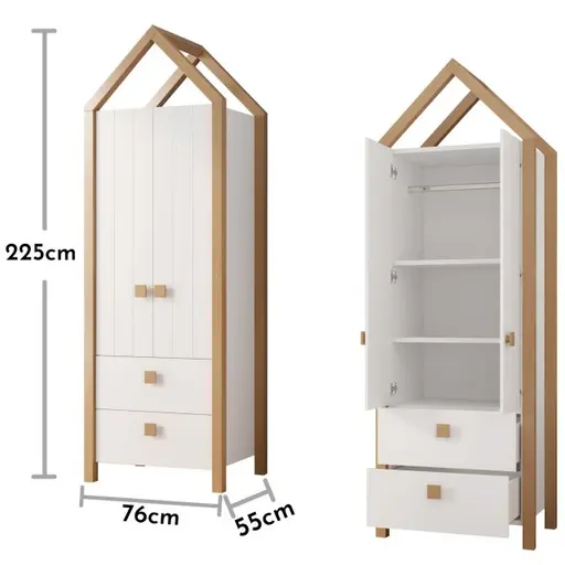 Kleiderschrank - B ca. 76 cm, Kiefer Weiß, Birke