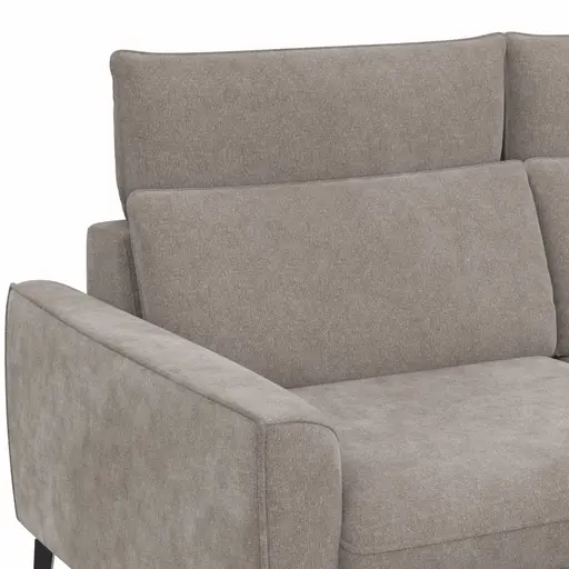Ecksofa Avela - 2,5-Sitzer mit Longchair rechts inkl. Kopfteile verstellbar, Stoff, Bisquit