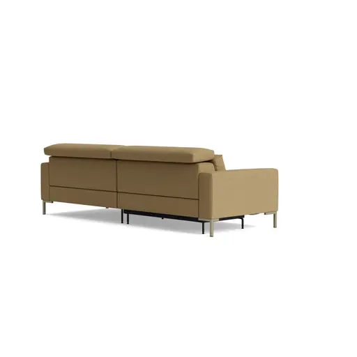 Sofa Braska - 1,75-Sitzer mit Longchair rechts, inkl. Relaxfunktion (motorisch) und Kopfstütze verstellbar, Stoff, Rauchbraun