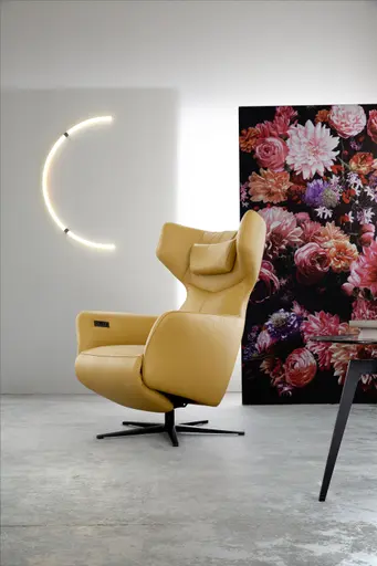 Sessel Noto Relax II - Rückenlehne und Fußteil verstellbar (motorisch), Leder, Kurkuma