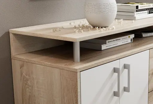 Highboard - B ca. 139 cm, Sonoma Eiche Nachbildung, Weiß