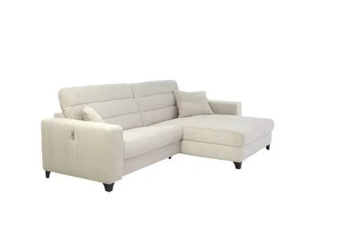 Ecksofa JAROM - 3-Sitzer, Ecke rechts inkl. Relaxfunktion (motorisch) und Kopfteil verstellbar, Stoff, Creme