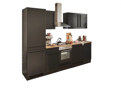 Küchenblock- Inkl. E-Geräte, B ca. 280 cm, Schwarz, Matt