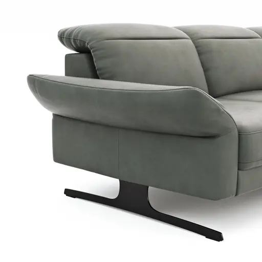 Ecksofa Rockport B - 2,5-Sitzer mit Longchair rechts inkl. Kopfteil/Sitztiefe/Armlehne verstellbar, Leder, Grau