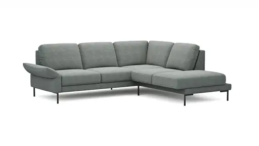 Ecksofa Rockport A - 2,5-Sitzer mit Ecke rechts, inkl. Sitzauszug (motorisch) und Armlehne klappbar, Stoff, Eisblau
