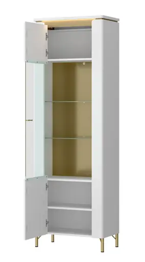 Vitrine - mit Beleuchtung, Alpinweiß, Goldfarben, Weiß Hochglanz