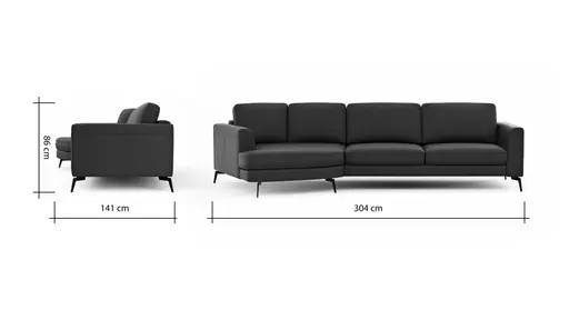 Ecksofa Oviedo - Ecke links mit 2-Sitzer, Leder, Dunkelblau