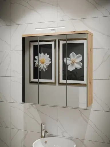 Spiegelschrank- B ca. 69 cm, Eiche Dekor, Spiegel