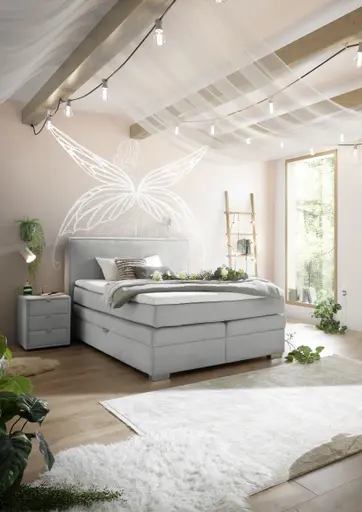 Boxspringbett- Liegefläche ca. 140x200 cm, Stoff, Silberfarben