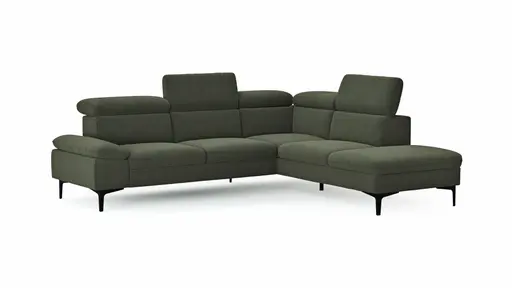Ecksofa Felipa - 2,5-Sitzer mit Ecke rechts inkl. Kopfteil verstellbar, Stoff, Dunkelgrün