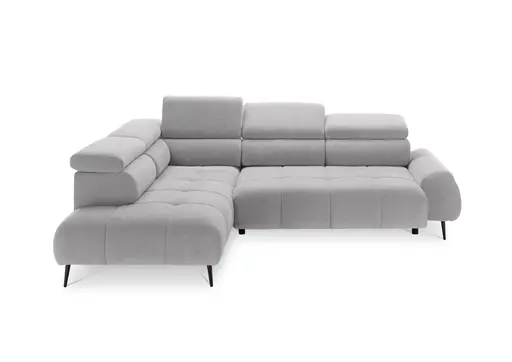 Ecksofa - Ecke links mit 2-Sitzer, Sitzvorzug motorisch, Kopfteil verstellbar, Stoff, Hellgrau