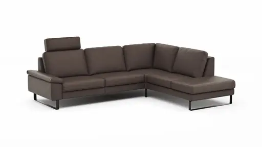 Ecksofa Enna - 3-Sitzer mit Ecke rechts, Leder Mocca