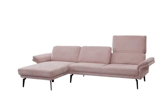 Ecksofa - Longchair links mit 2-Sitzer, Rückenlehne verstellbar, Stoff, Rose
