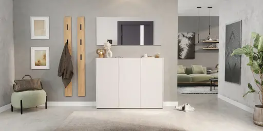 Schuhschrank GASIRA - B ca. 138 cm, Kaschmir, Navarra Eiche Nachbildung