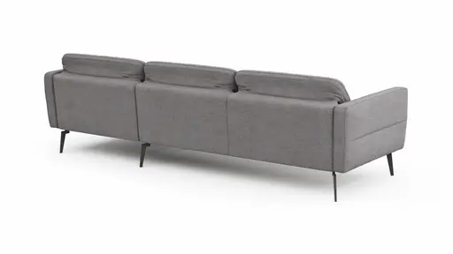 Ecksofa Estrela - 2,5-Sitzer mit Longchair rechts inkl. Rücken-/Armlehnenverstellung, Stoff, Grau