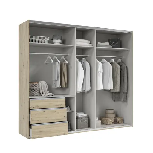 Schwebetürenschrank- B 250 cm, Eiche Dekor, Spiegel