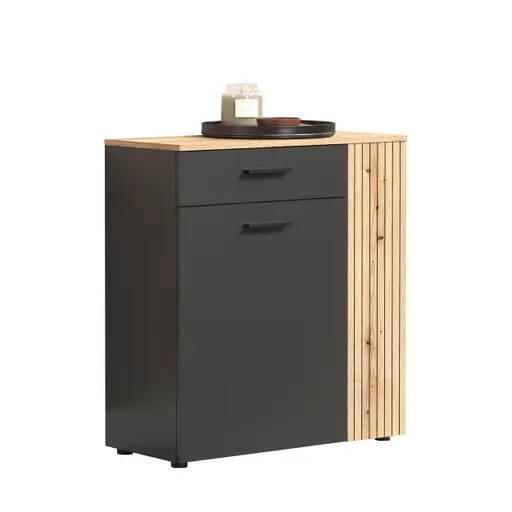 Kommode - B ca. 80 cm,  Anthrazit, Eiche Coast Evoke Nachbildung