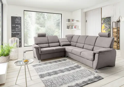 Ecksofa - Schlaffunktion mit Bettkasten, 2-Sitzer, Ecke rechts, Dunkelgrau, Microfaser