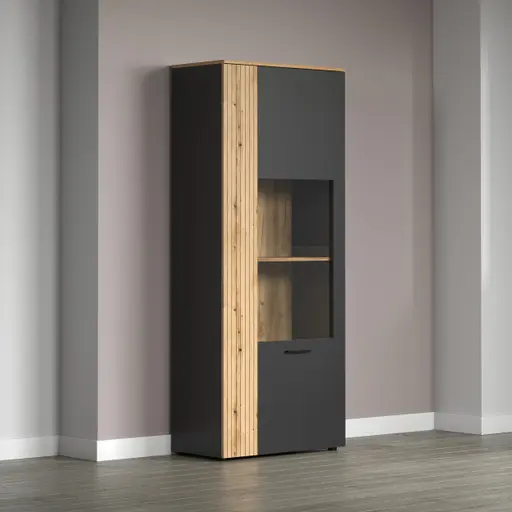 Vitrine - B ca. 80 cm, Anthrazit, Eiche Coast Evoke Nachbildung