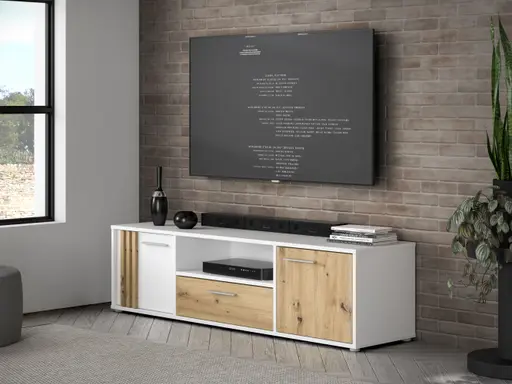 TV-Board FLORISS- Weiß, Eiche Dekor