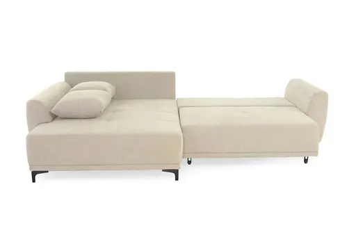 Ecksofa JACEK - 3-Sitzer, Ecke rechts inkl. Schlaffunktion mit Bettkasten, Stoff, Creme