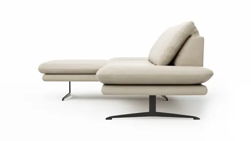 Ecksofa Hubertus - Longchair links mit 2-Sitzer, Armlehne verstellbar, Leder, Creme