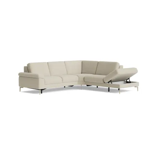 Ecksofa Aracena - 2,5-Sitzer mit Rundecke und Abschlussteil rechts inkl. Kopfstütze, Stoff, Natur