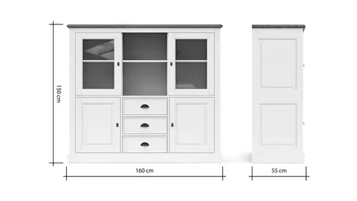 Highboard Louisiana - teilmassiv, Weiß